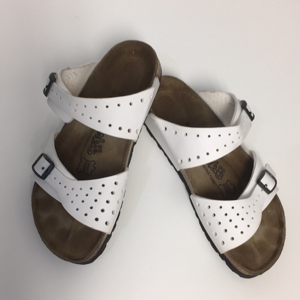 White Birkenstock Perforated 2 Strap Sandals